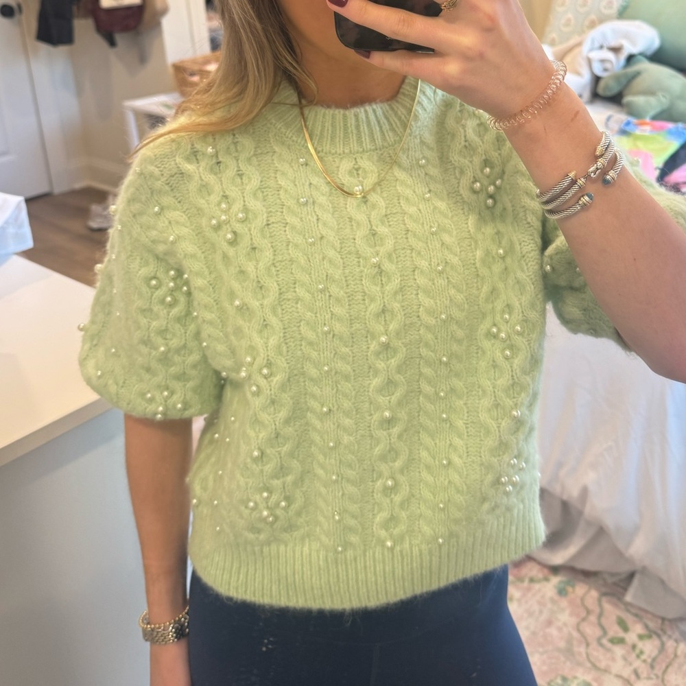 Zara Light Green Textured Knit Top